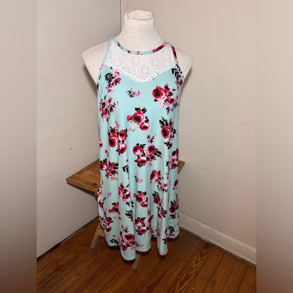 No Boundaries Lace Trim Floral Dress